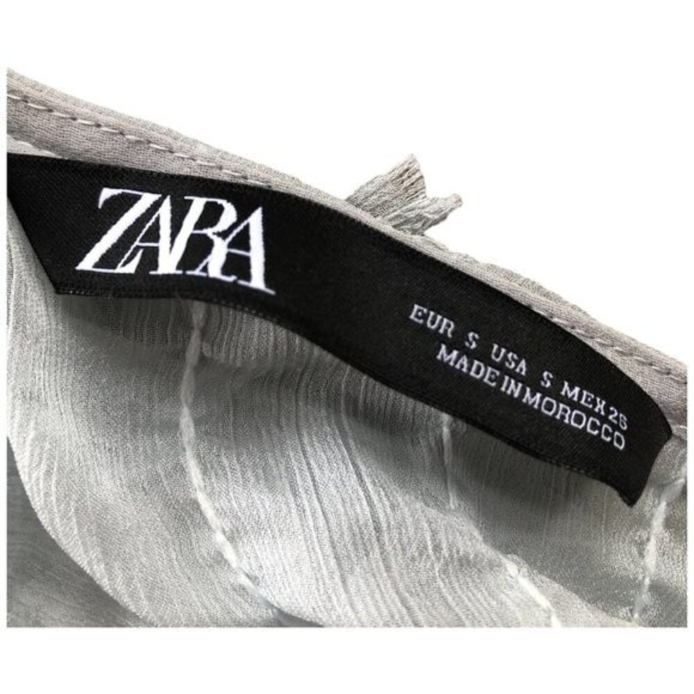 ZARA Seafoam Green Gauzy Beachy Boho Long Sleeve Y2K Ribbon Applique Top Size S - Picture 6 of 8